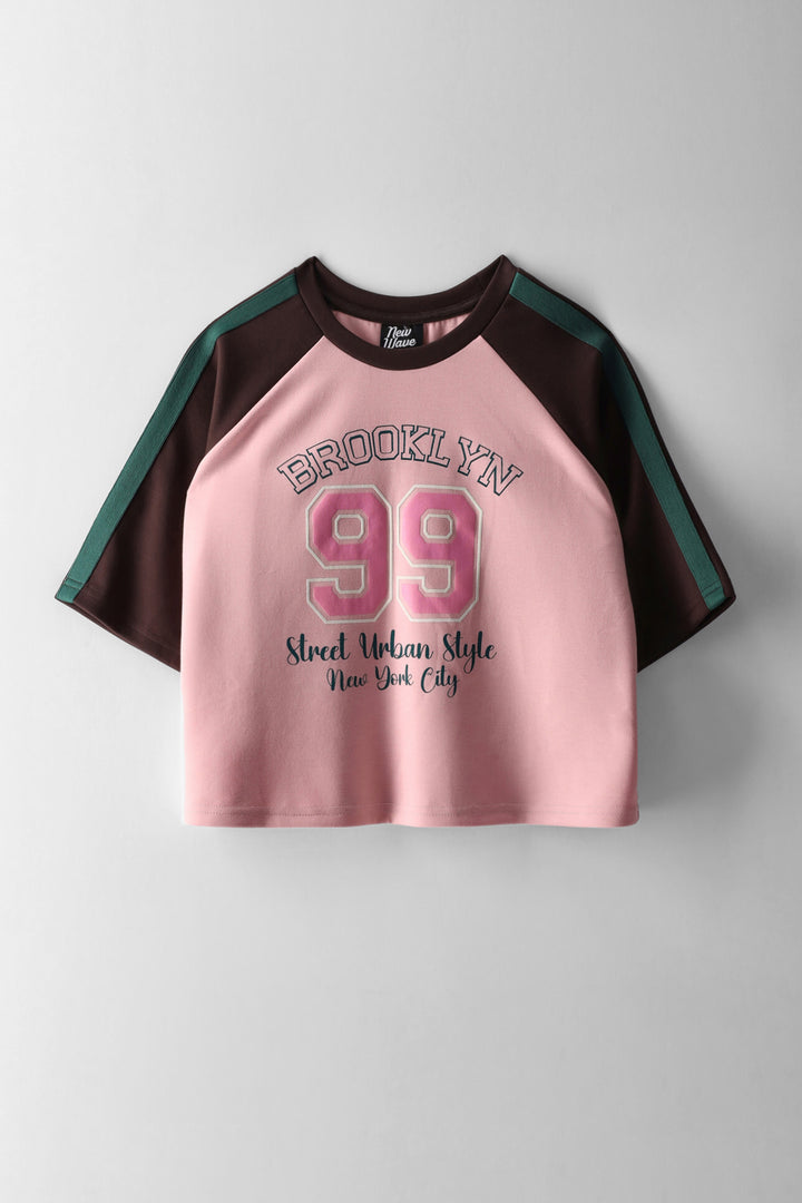 Girls 2 Tone Badge Sports Tee - Pink/Black