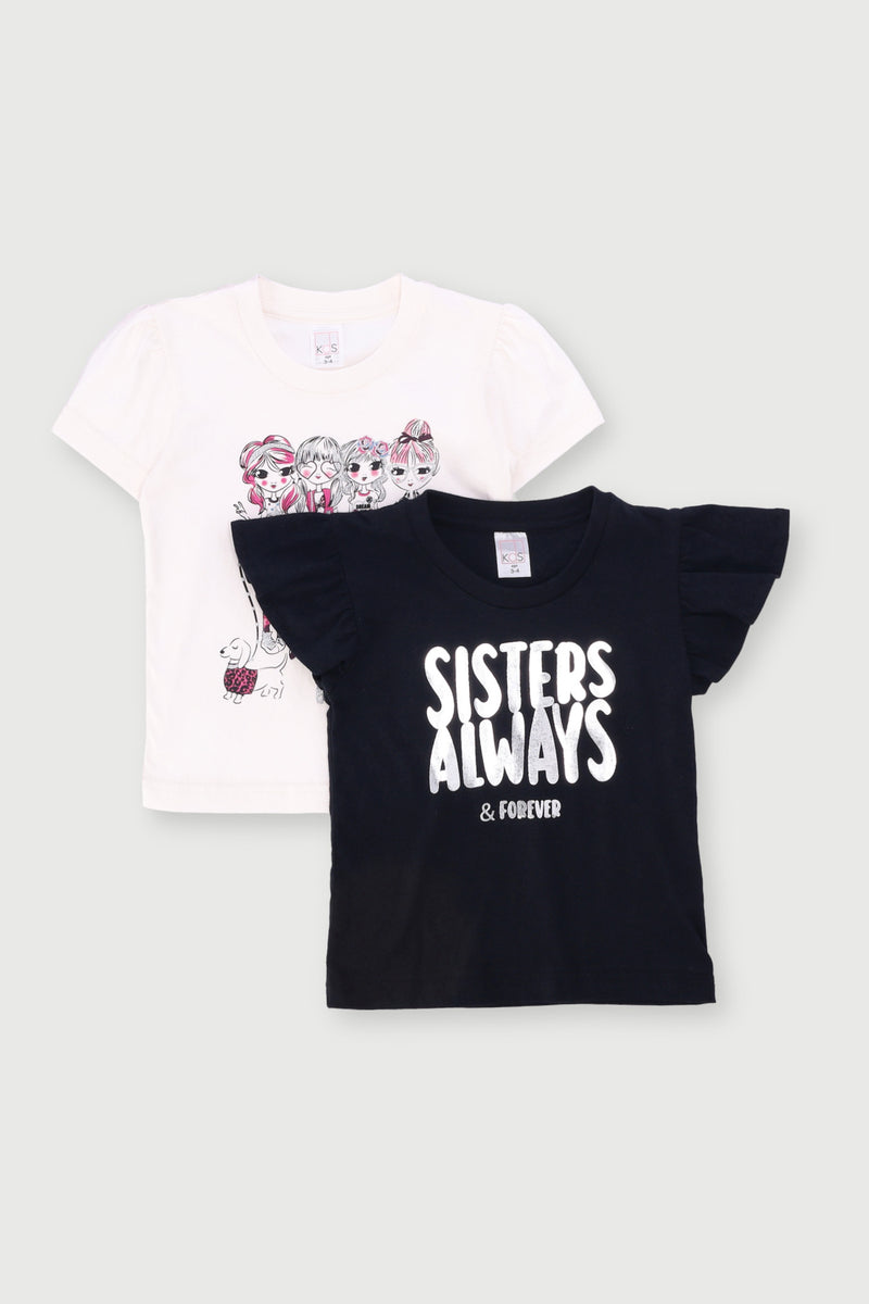 Pre-Girls 2 Pack Sisters Fashion Tees - Black/Cream