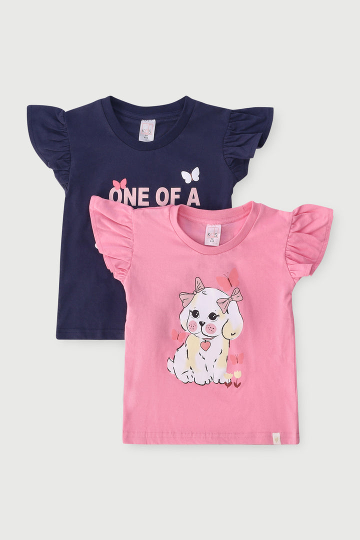 Pre-Girls 2 Pack Kind Puppy Tee - Navy Multi