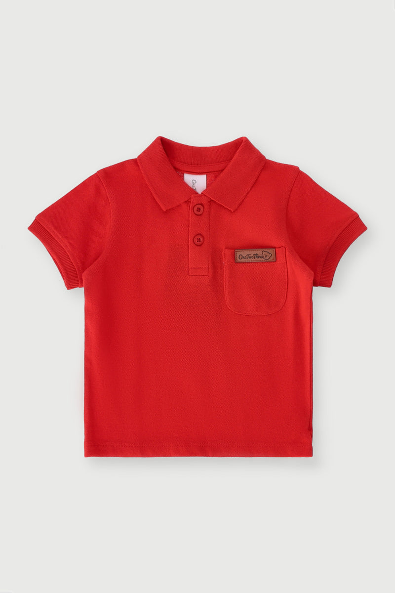 Baby Boys Short Sleeve Golfer - Fiery Red
