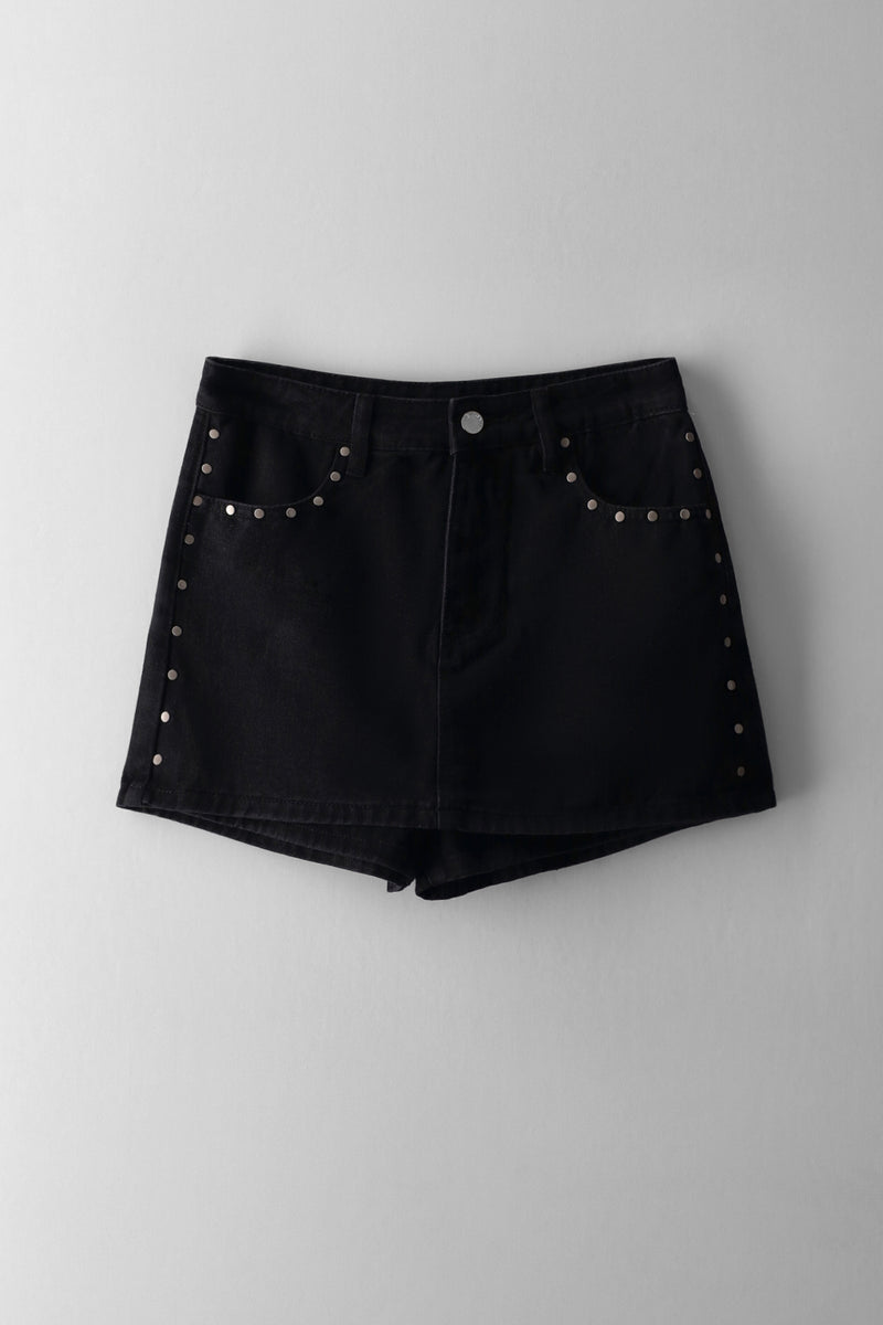 Girls Stud Detail Denim Skort - Black