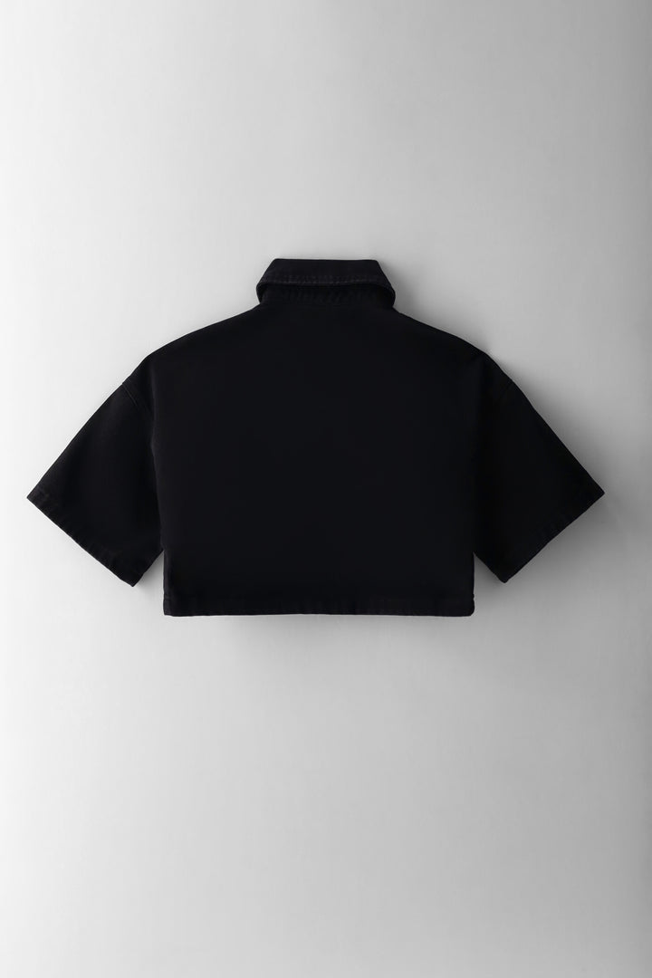 Girls Ridgid Denim Cropped Shacket - Black