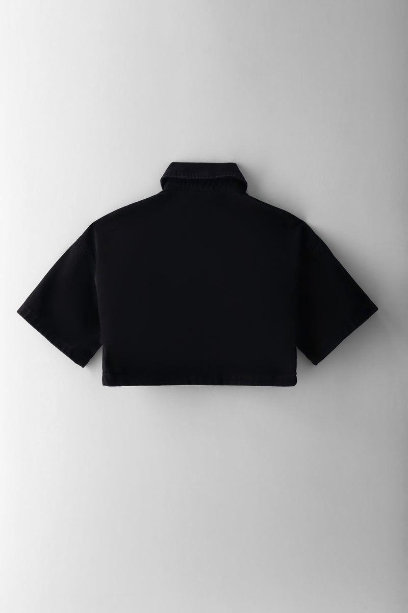 Girls Ridgid Denim Cropped Shacket - Black