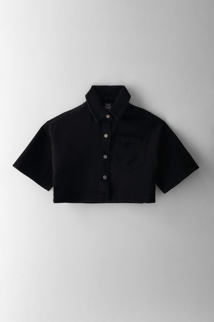 Girls Ridgid Denim Cropped Shacket - Black