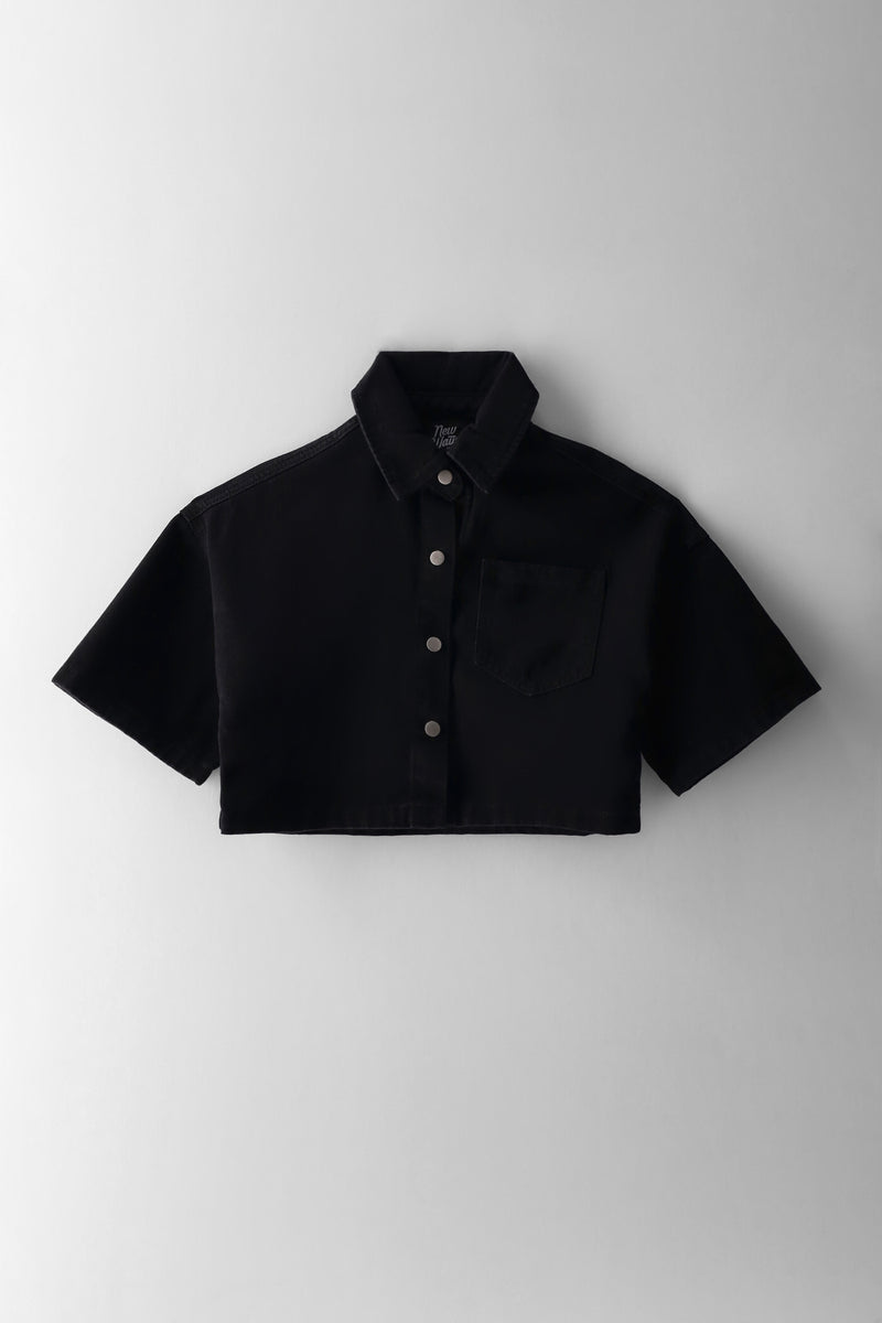 Girls Ridgid Denim Cropped Shacket - Black