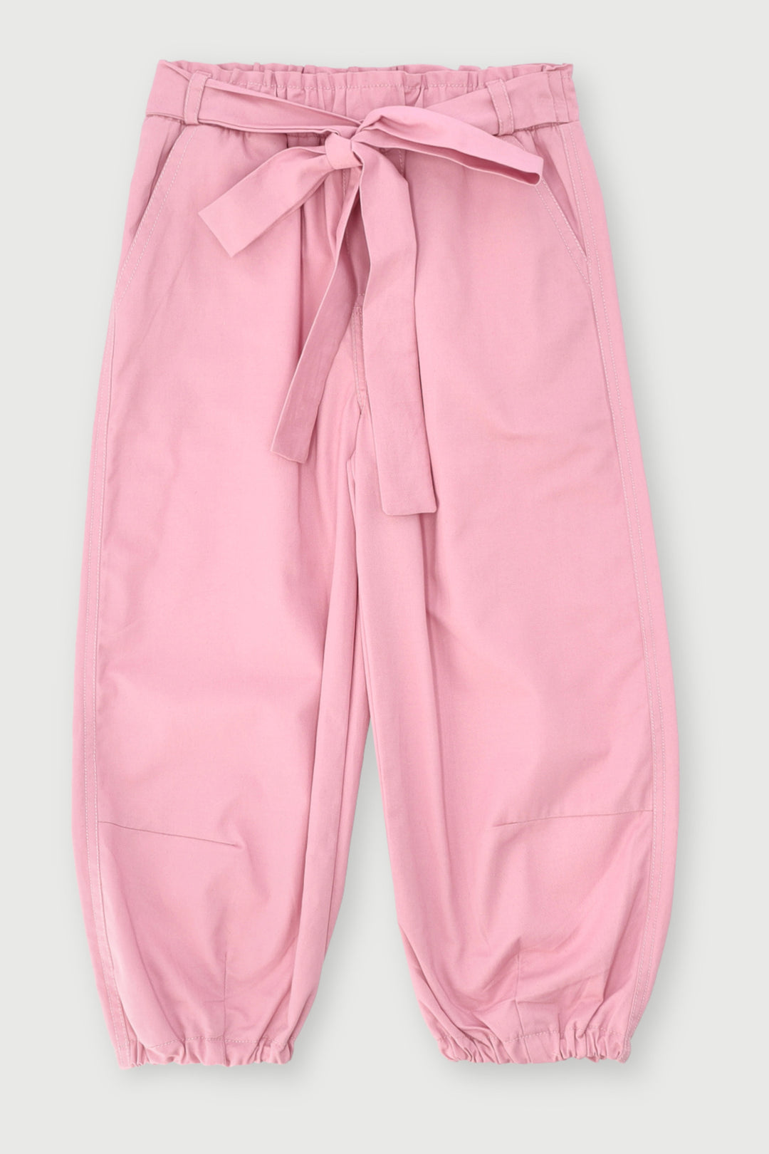 Pre-Girls Paperbag Belt Twill Pants - Pink