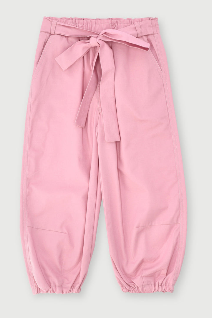 Pre-Girls Paperbag Belt Twill Pants - Pink