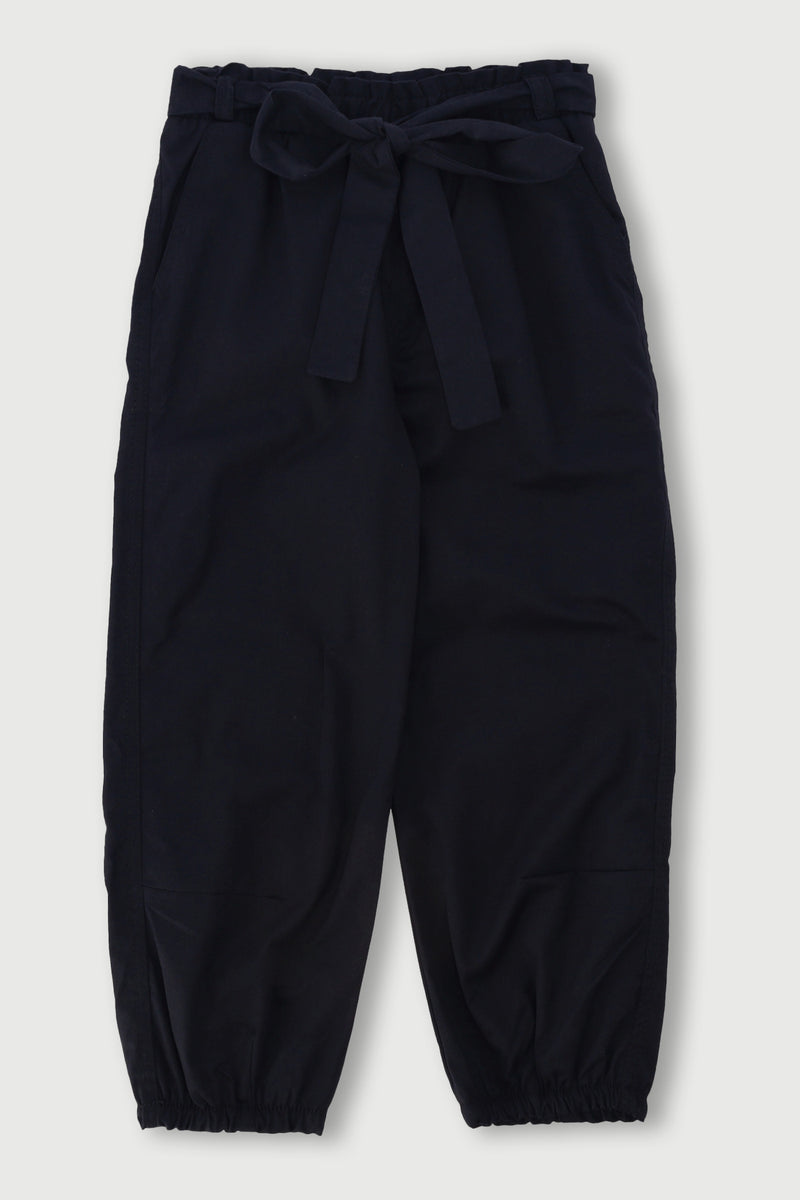 Pre-Girls Paperbag Belt Twill Pants - Black