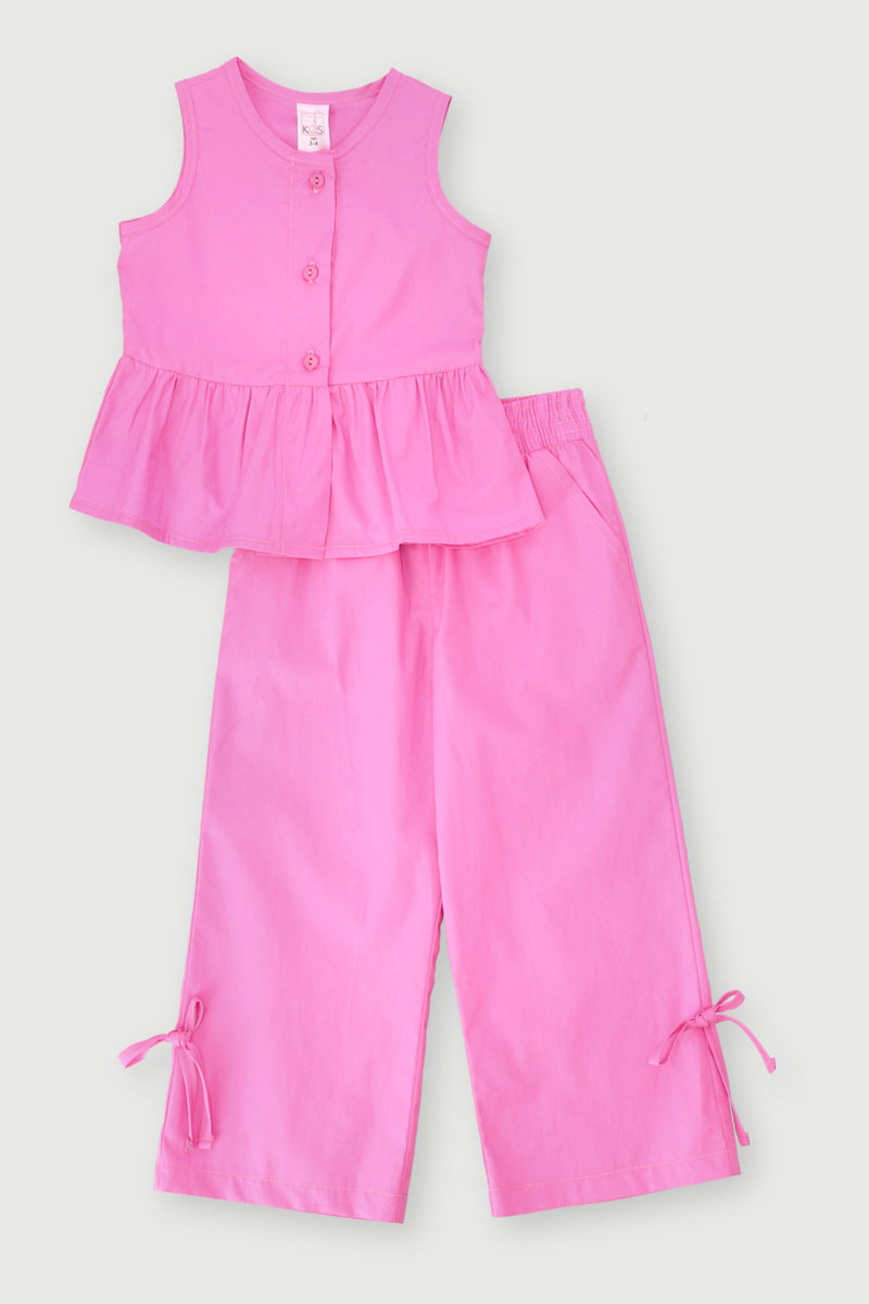 Pre-Girls Plain Peplum Set - Pink