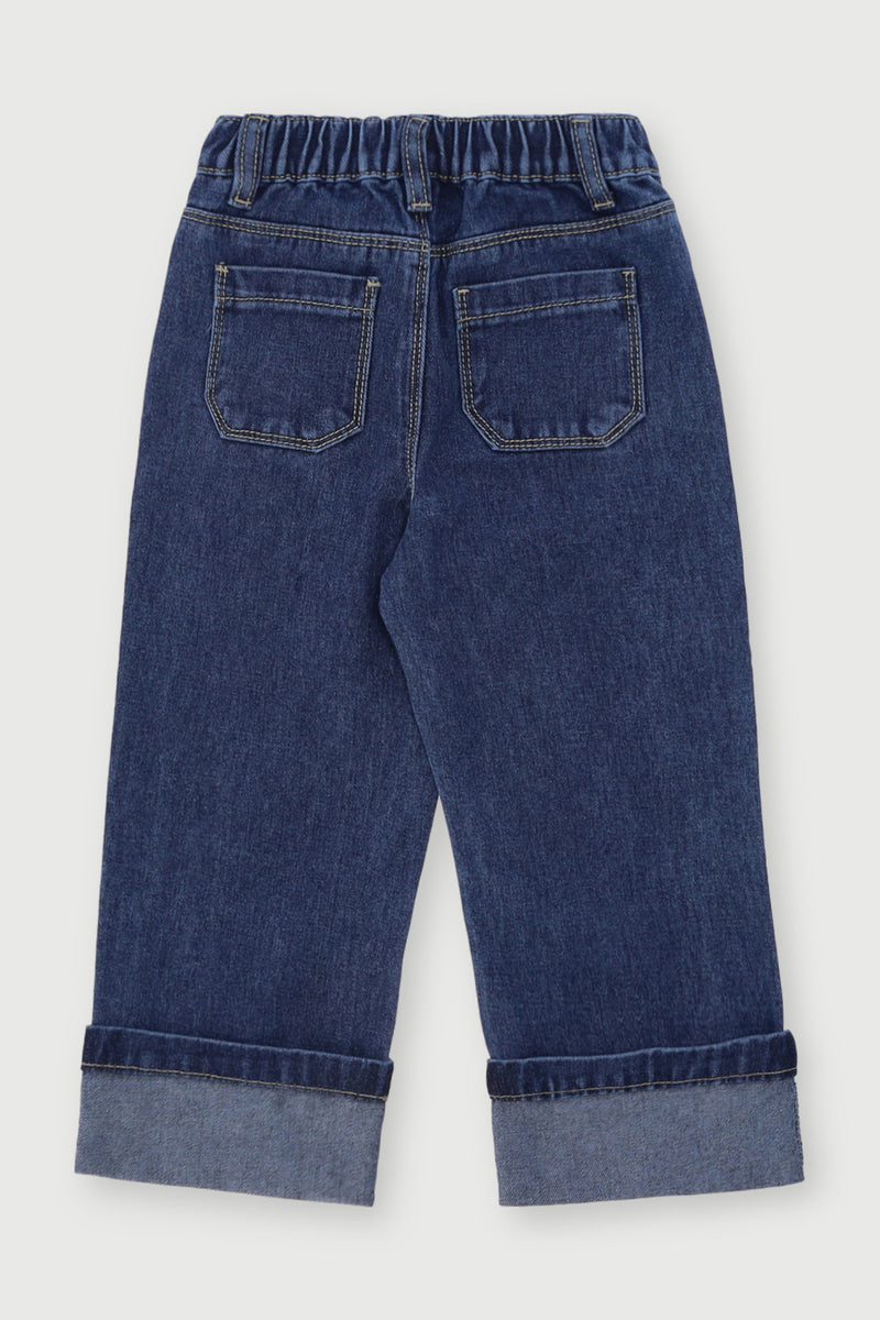 Pre-Girls Turn Up Denim - Dark Blue