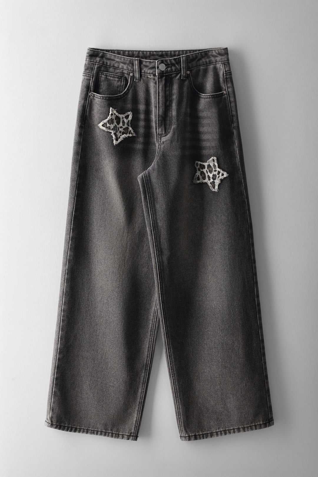 Girls Leo Star Pocket Wide Leg Denims - Charcoal