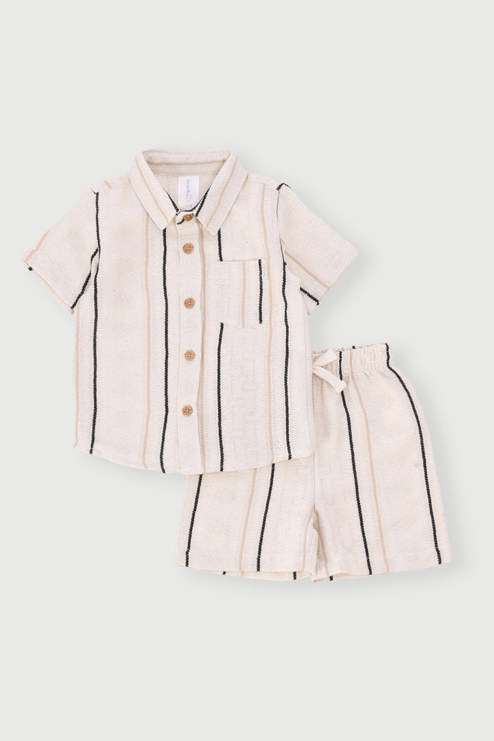 Baby Boys Woven Stripe Shirt & Shorts - Cream
