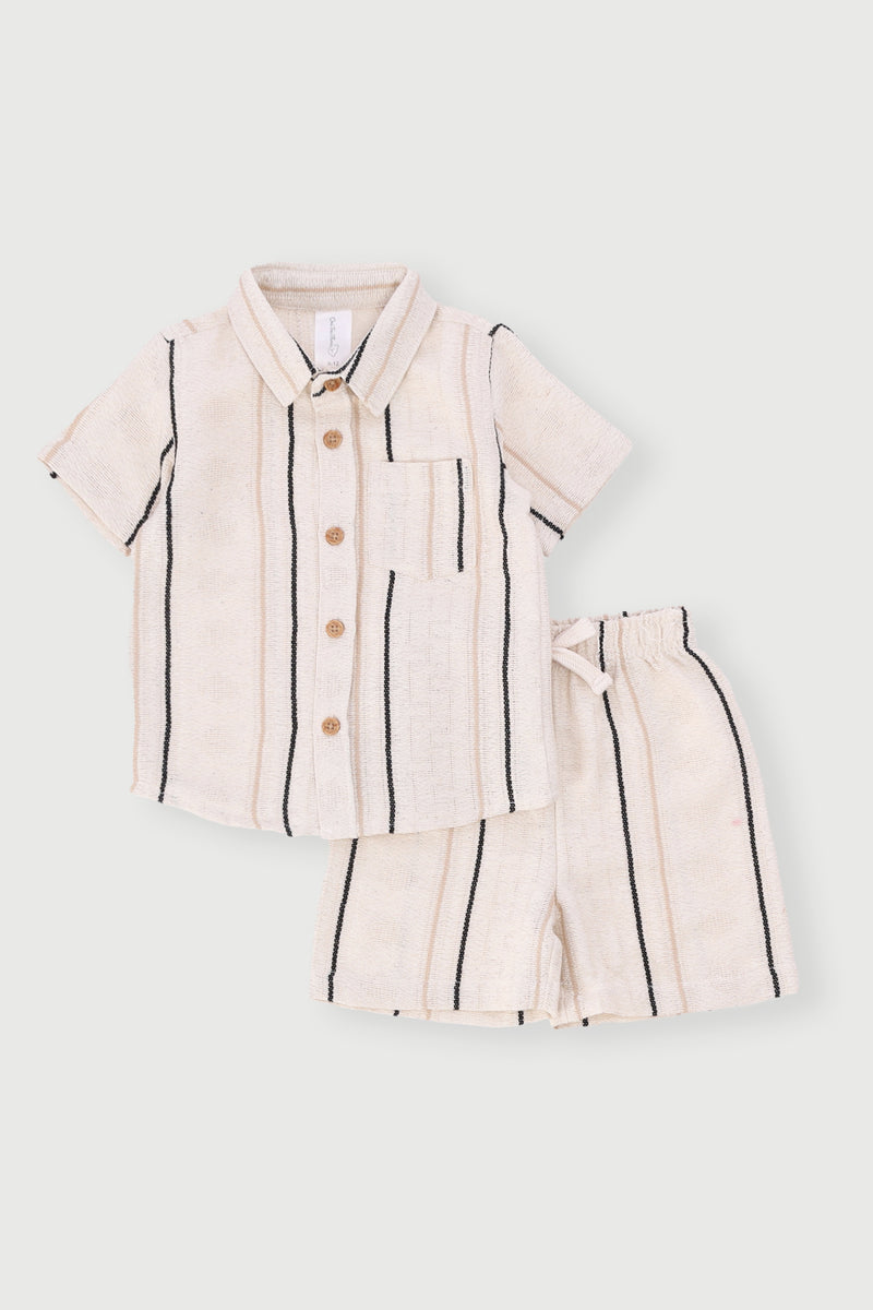 Baby Boys Woven Stripe Shirt & Shorts - Cream