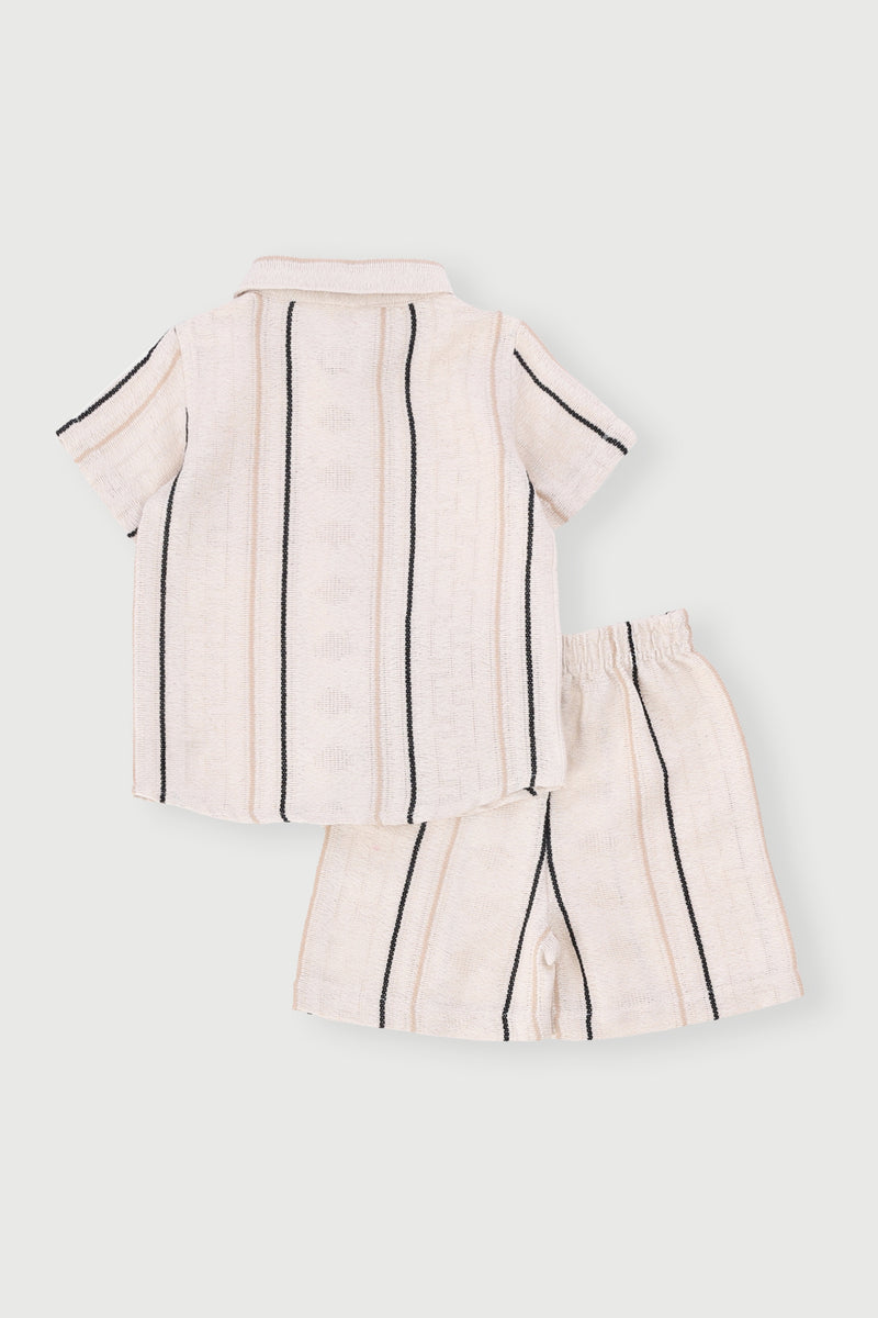 Baby Boys Woven Stripe Shirt & Shorts - Cream