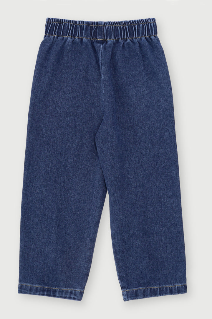 Pre-Girls Elastic Bow Tie Denim - Mid Blue
