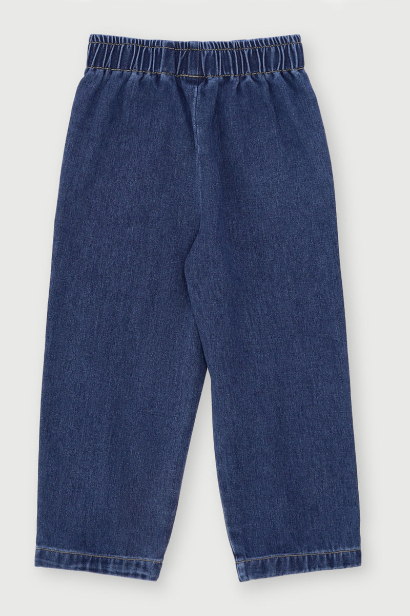 Pre-Girls Elastic Bow Tie Denim - Mid Blue