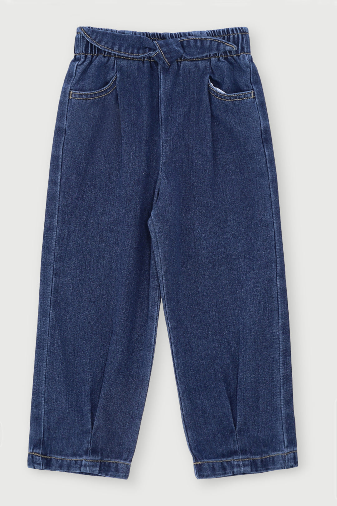 Pre-Girls Elastic Bow Tie Denim - Mid Blue