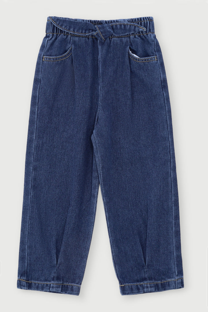 Pre-Girls Elastic Bow Tie Denim - Mid Blue