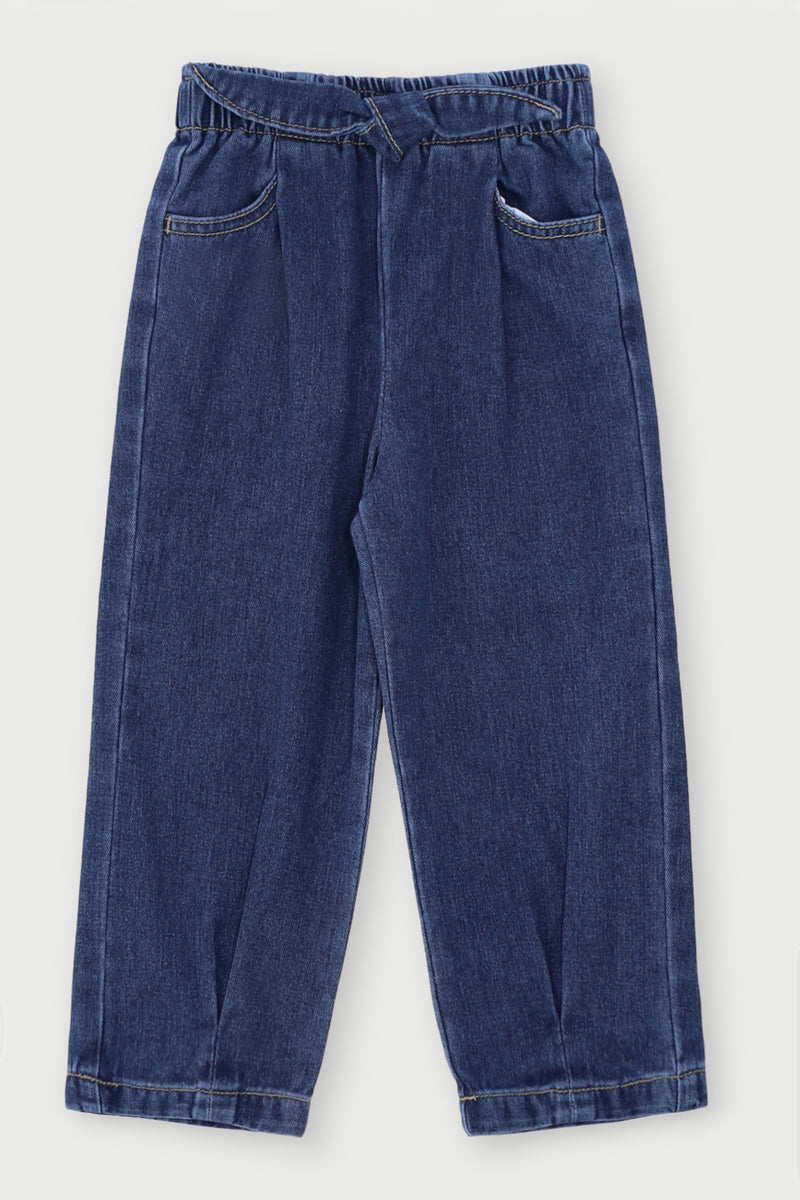 Pre-Girls Elastic Bow Tie Denim - Mid Blue