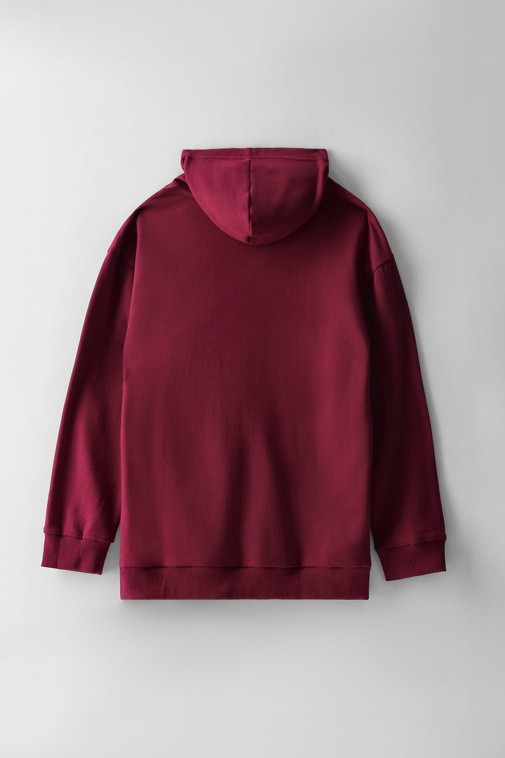 Boys Brooklyn Hd Print Fleece Hoody - Burgundy