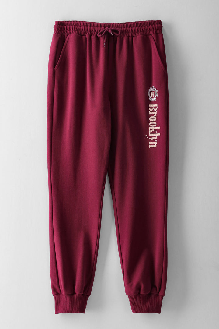 Boys Brooklyn Hd Print Fleece Jogger - Burgundy