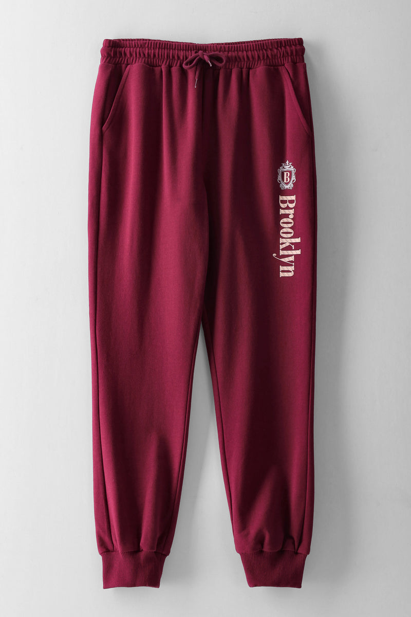 Boys Brooklyn Hd Print Fleece Jogger - Burgundy