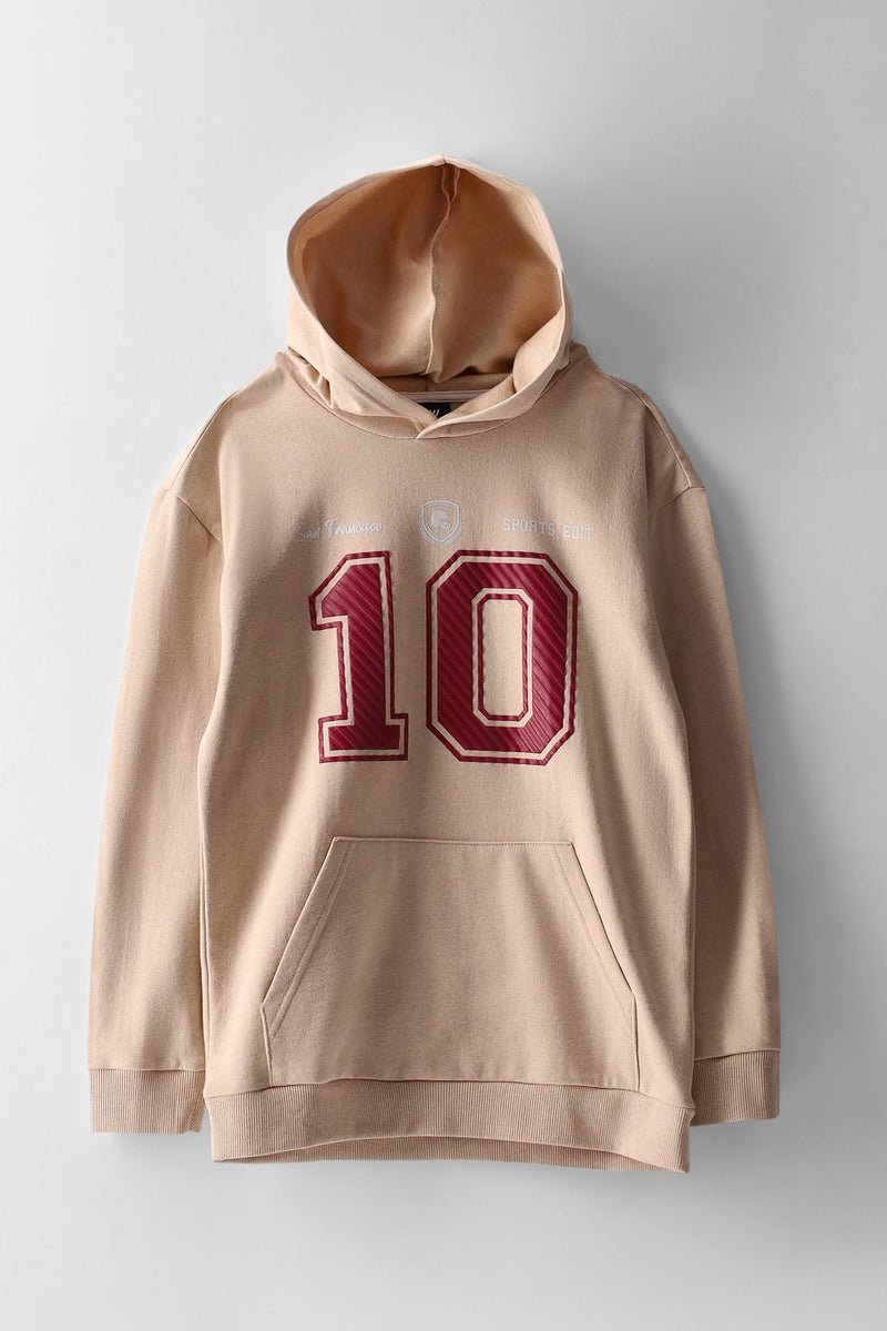 Boys 10 Hd Print Fleece Hoody - Stone
