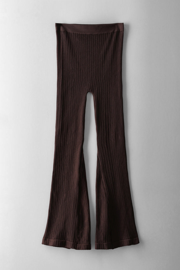 Girls Seamless Ribbed Flare Leggings - Chocolate