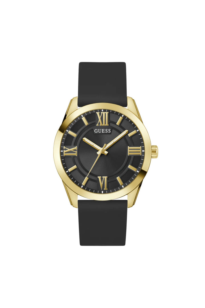Gents, Ip Gold Case, Black Dial & Strap Watch