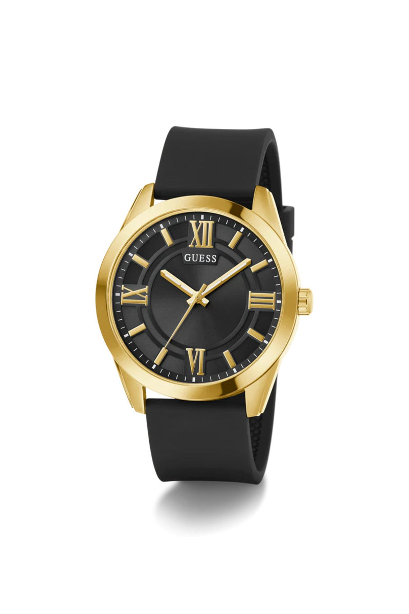 Gents, Ip Gold Case, Black Dial & Strap Watch
