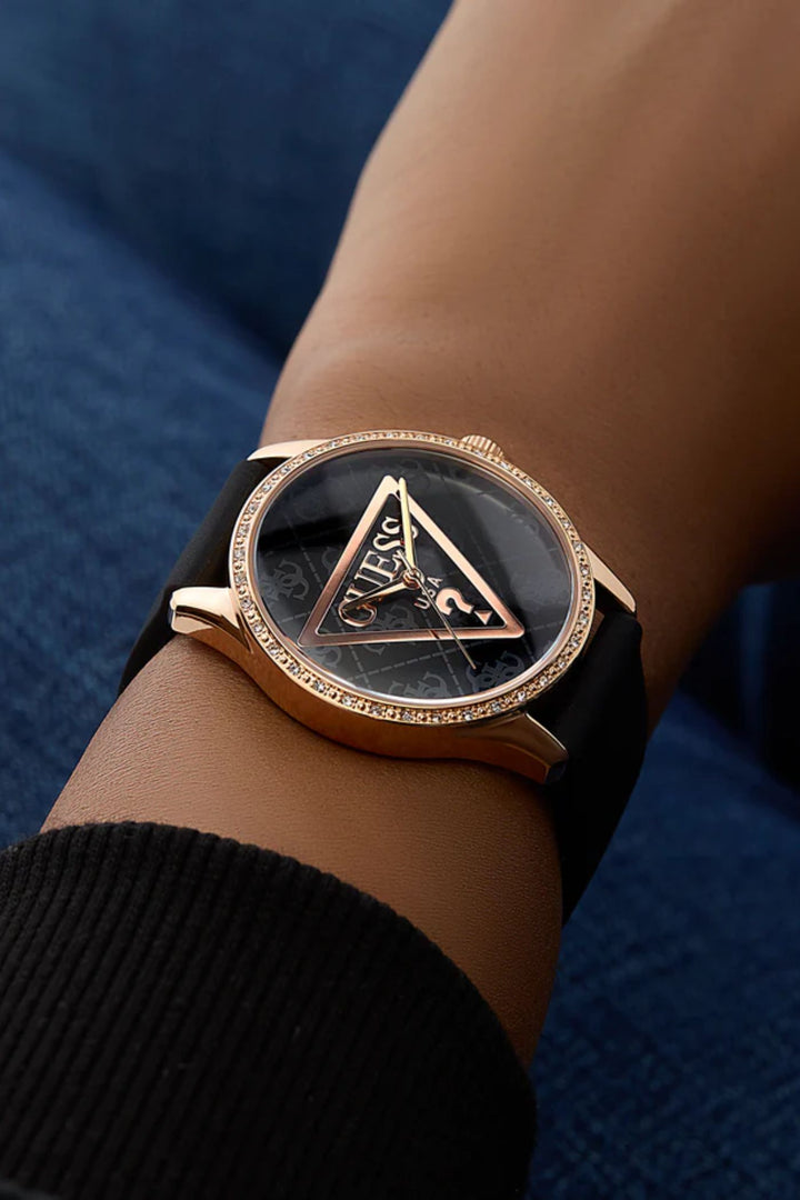 Ladies, Ip Rose Gold Case, Blck Dial & Silicone Strap Watch - Black