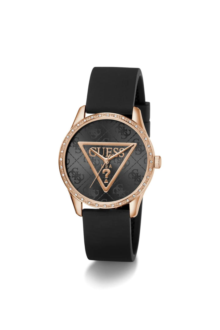 Ladies, Ip Rose Gold Case, Blck Dial & Silicone Strap Watch - Black