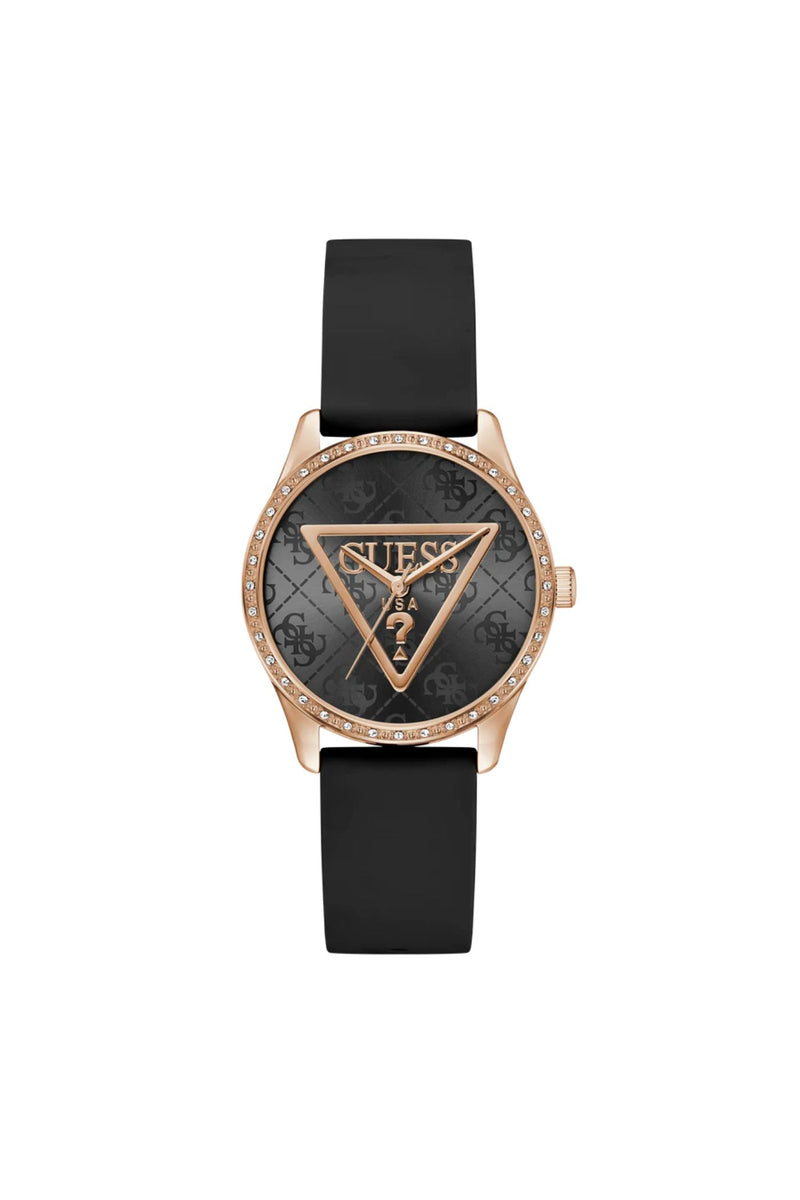 Ladies, Ip Rose Gold Case, Blck Dial & Silicone Strap Watch - Black