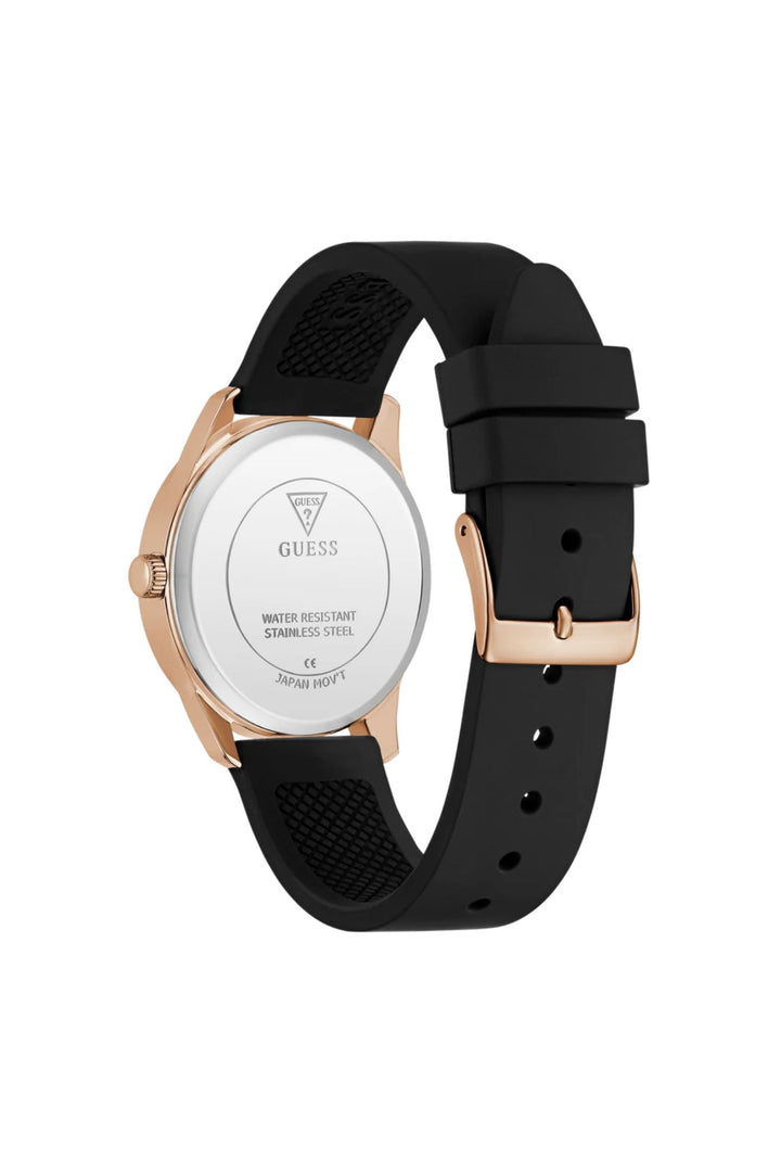 Ladies, Ip Rose Gold Case, Blck Dial & Silicone Strap Watch - Black