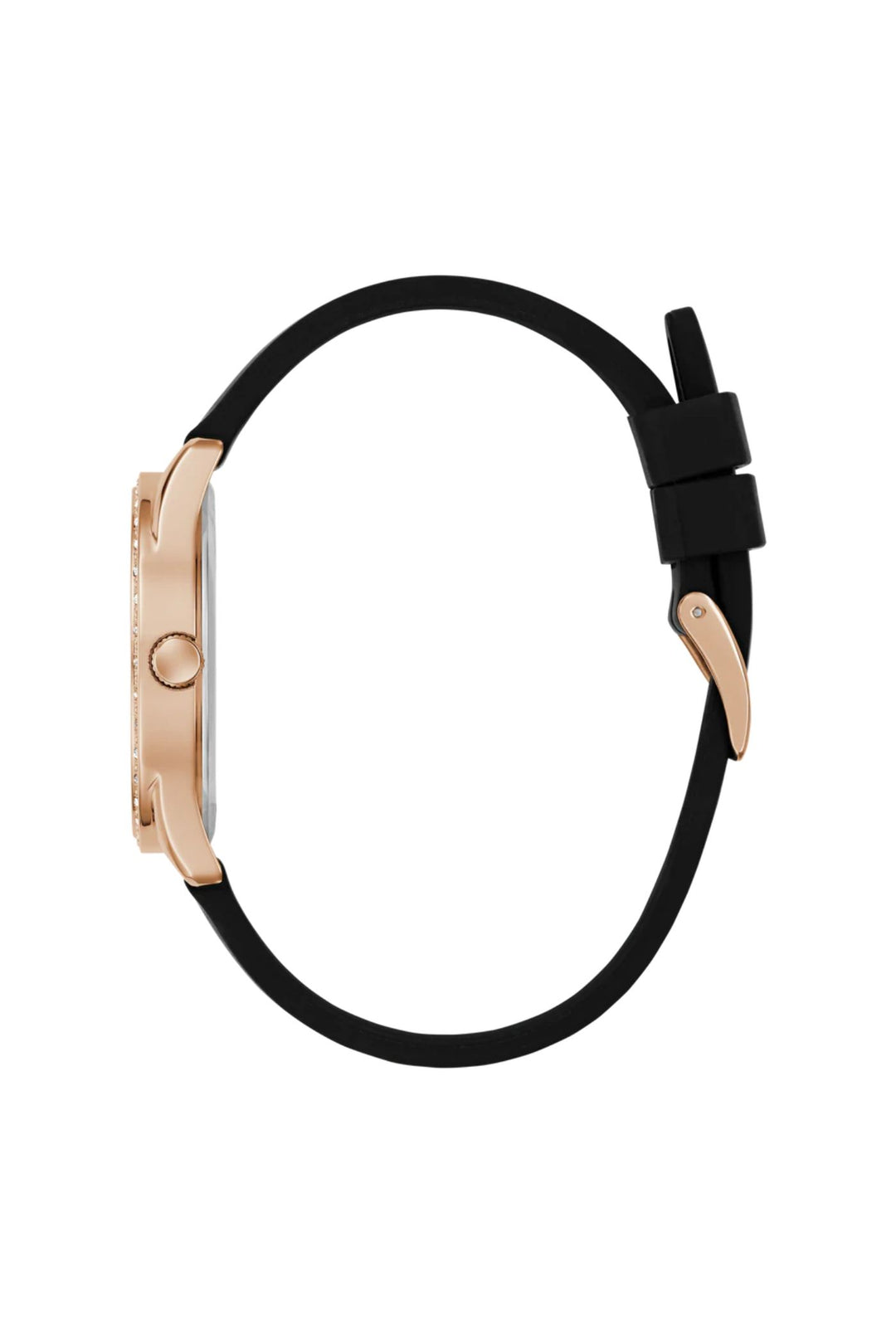Ladies, Ip Rose Gold Case, Blck Dial & Silicone Strap Watch - Black