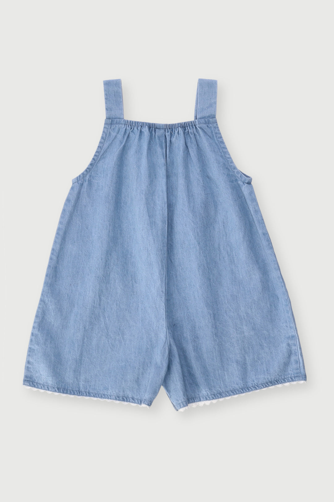 Baby Girls Chambray Embroidered Fashion Romper - Denim Blue