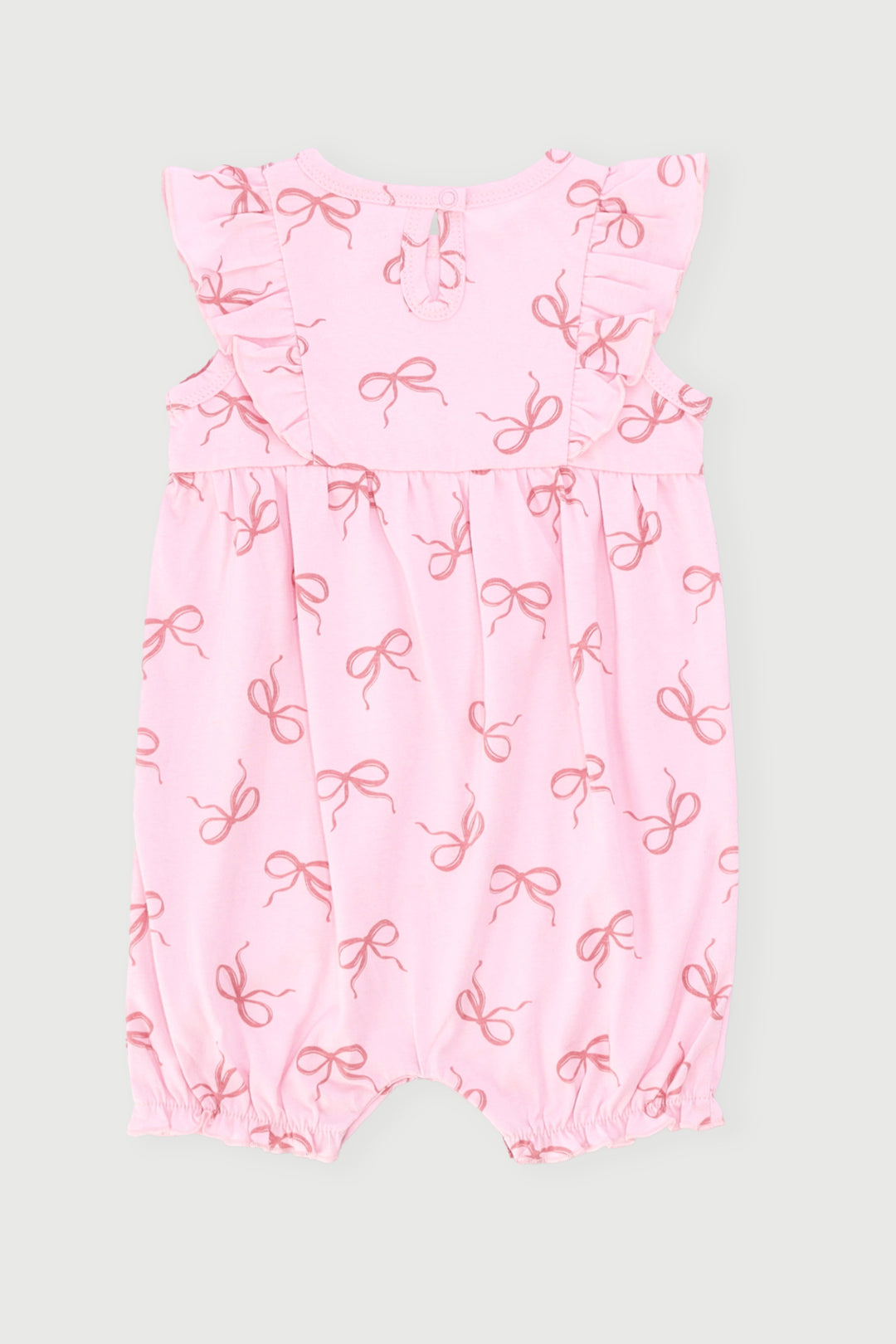 Baby Girls Frill Detail Bow Print Romper - Pink