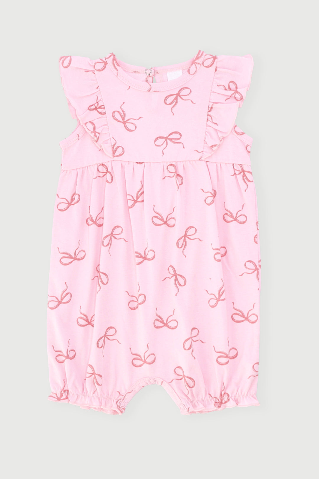 Baby Girls Frill Detail Bow Print Romper - Pink
