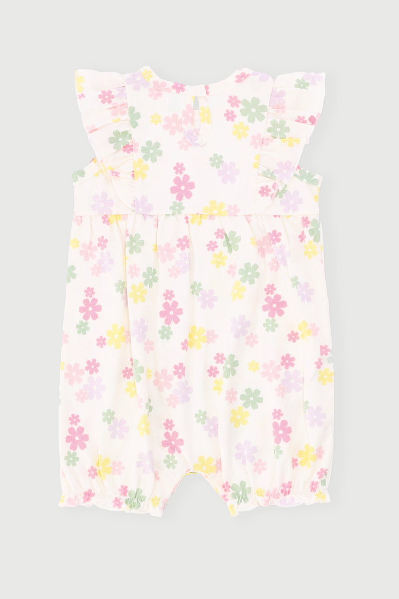 Baby Girls Frill Detail Floral Romper - Cream