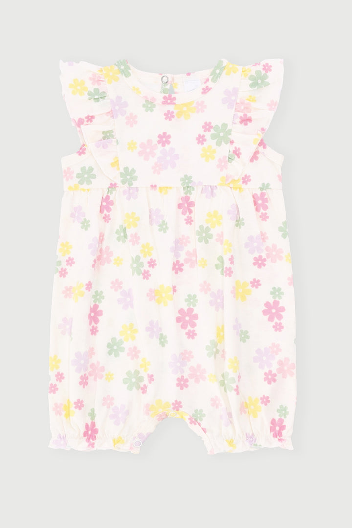 Baby Girls Frill Detail Floral Romper - Cream