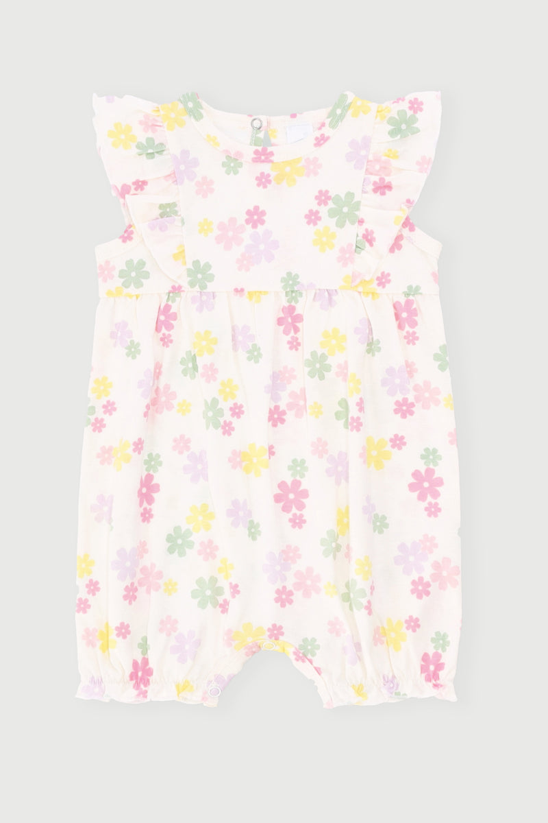 Baby Girls Frill Detail Floral Romper - Cream