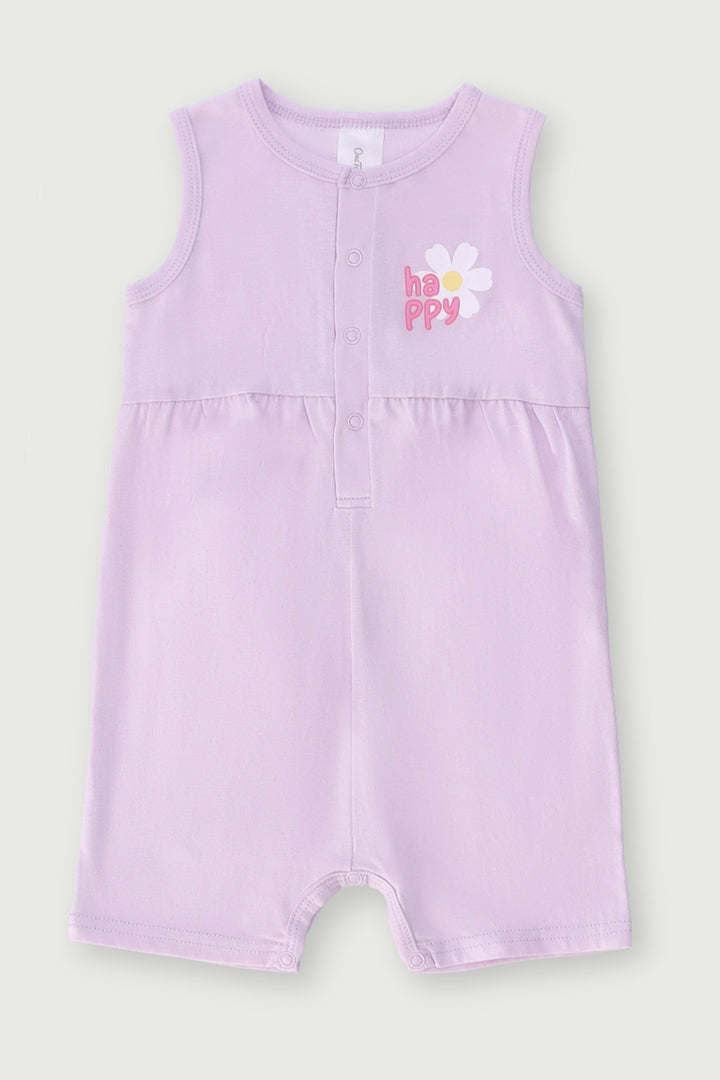 Baby Girls Short Sleeve Slogan Romper - Lilac