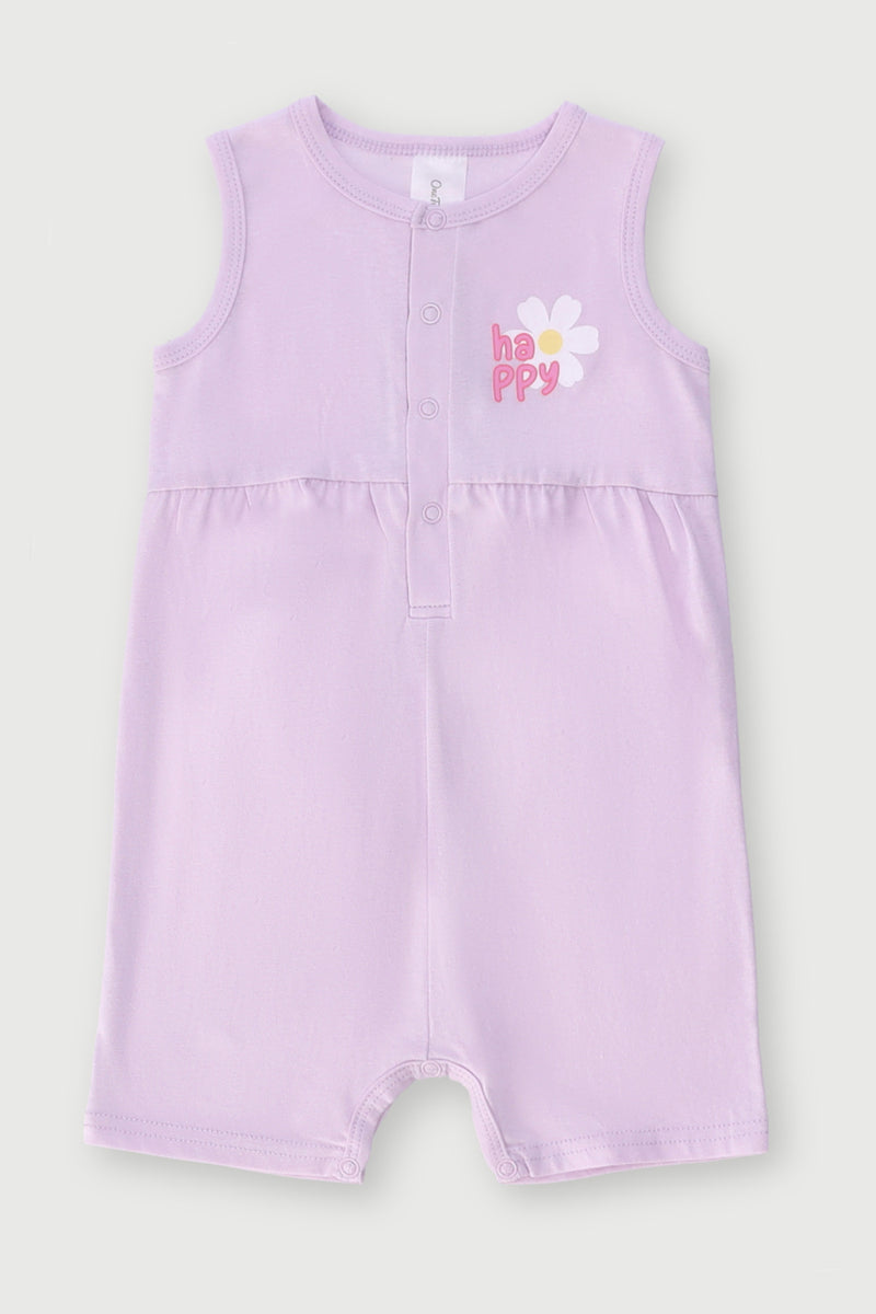 Baby Girls Short Sleeve Slogan Romper - Lilac