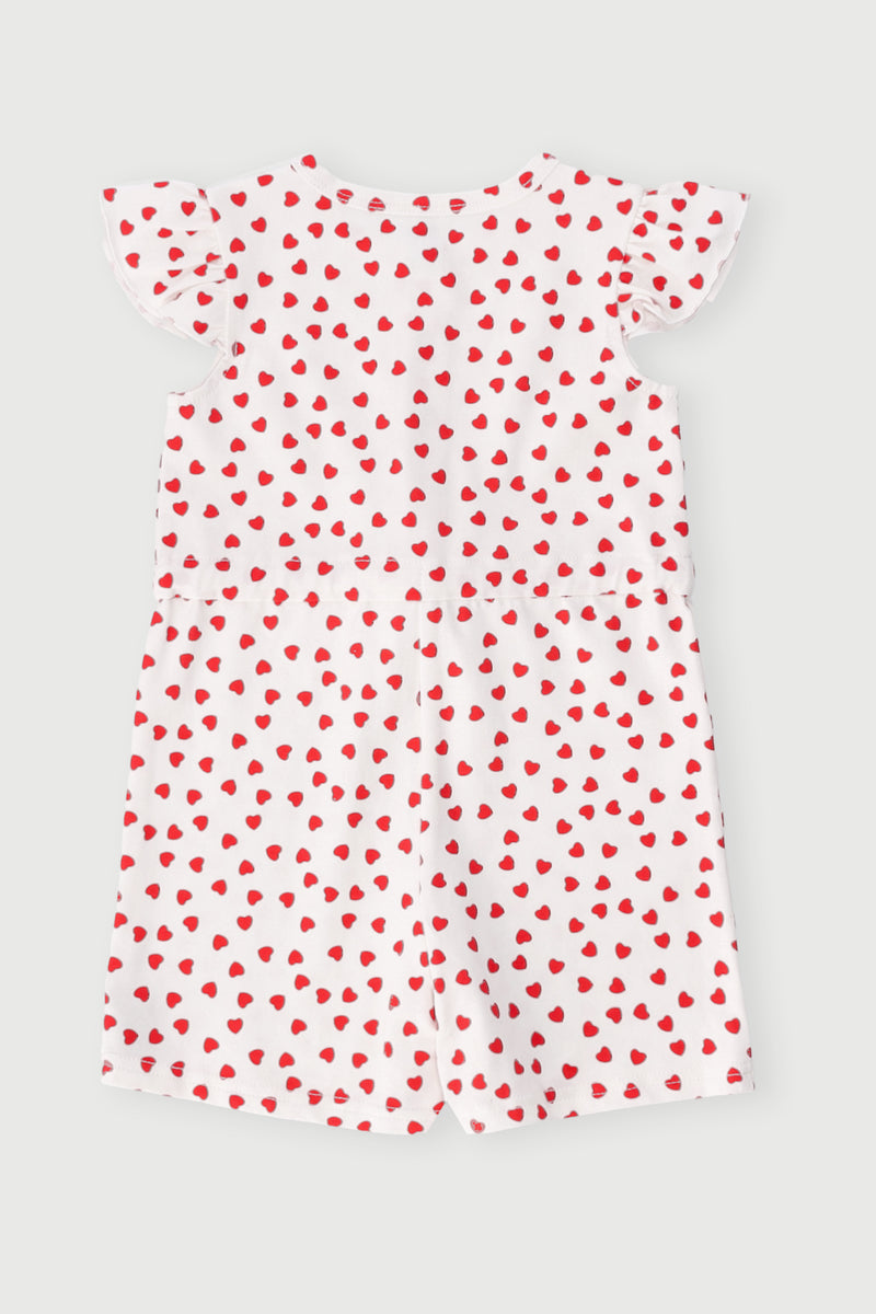Baby Girls Hearts Print Jumpsuit - Cream