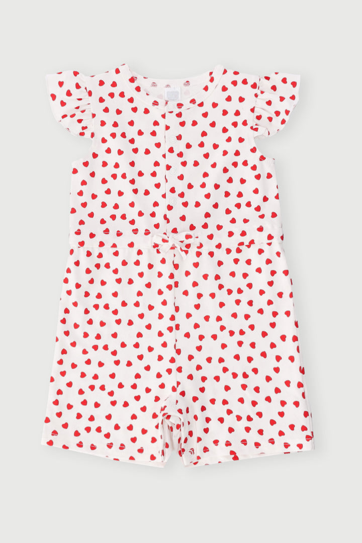 Baby Girls Hearts Print Jumpsuit - Cream