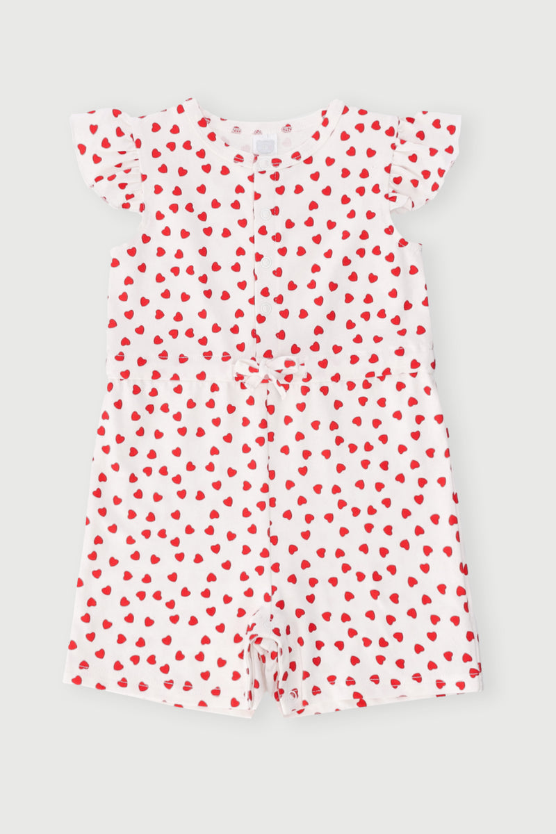Baby Girls Hearts Print Jumpsuit - Cream