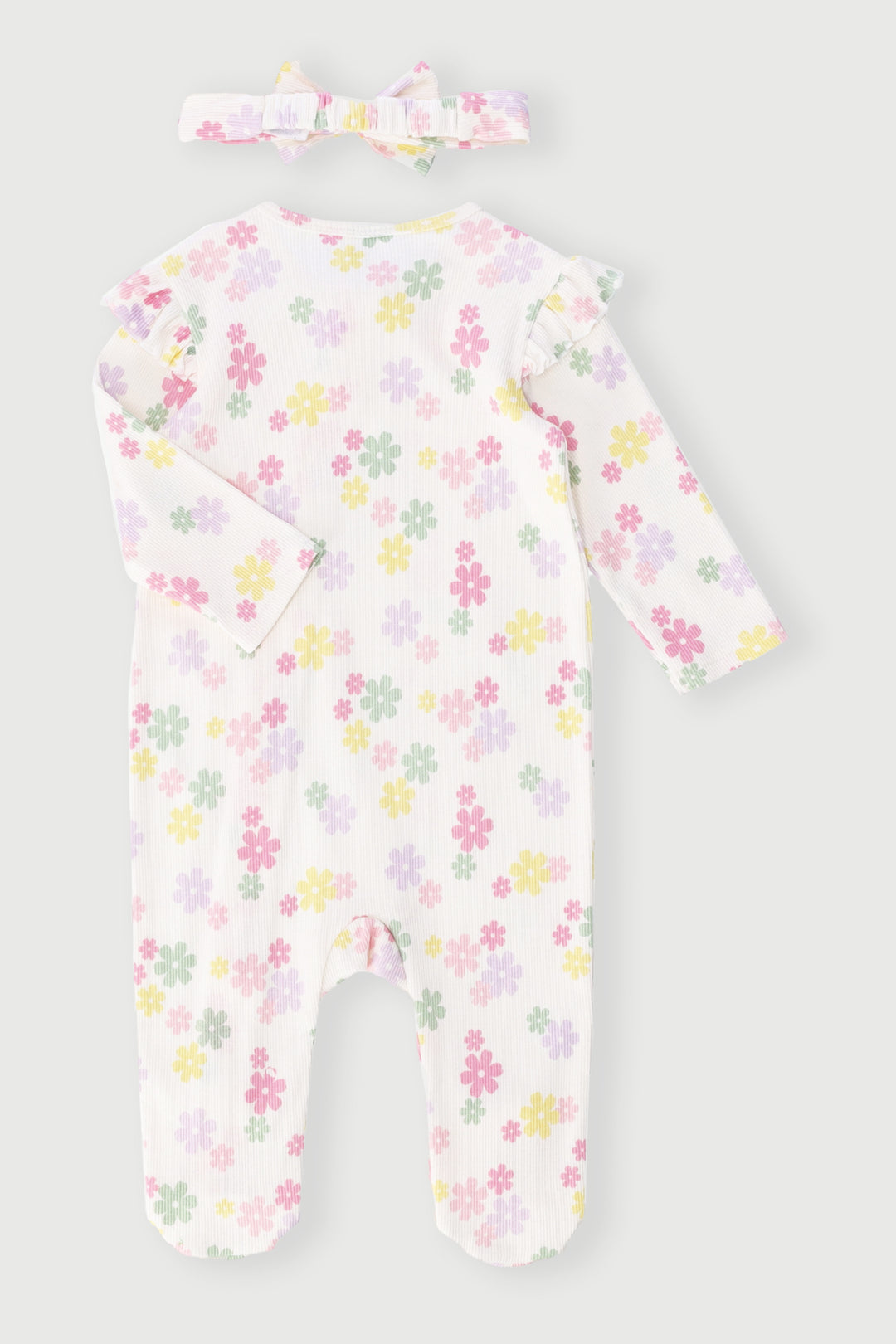 Baby Girls Floral Print Sleepsuit With Headband - Light Pink