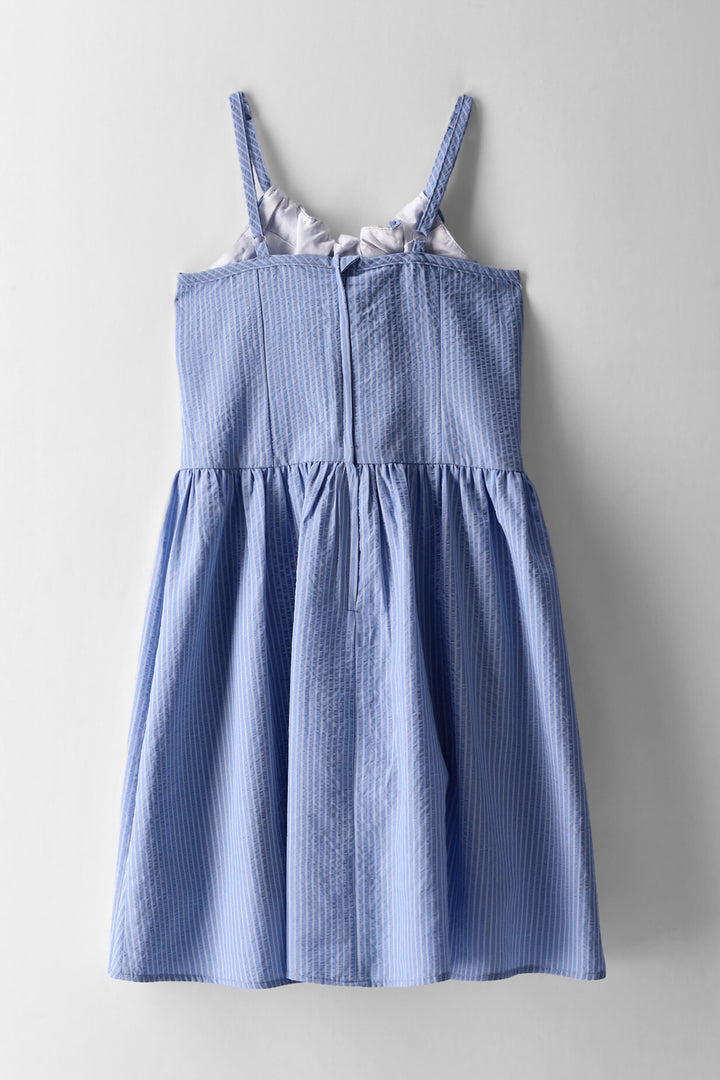 Girls Stripe Strappy Woven Dress - Blue