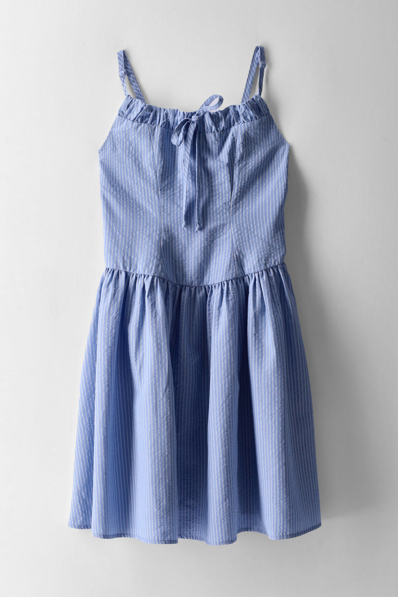 Girls Stripe Strappy Woven Dress - Blue