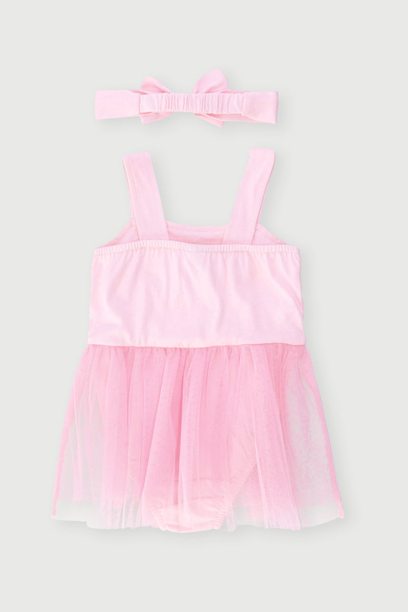 Baby Girls Tulle Bow Fashion Romper - Pink